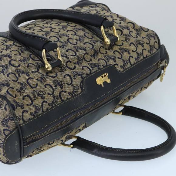 CELINE C Sulky Boston Bag Canvas Leather Navy Gold Auth bs19729 - Picture 6 of 16